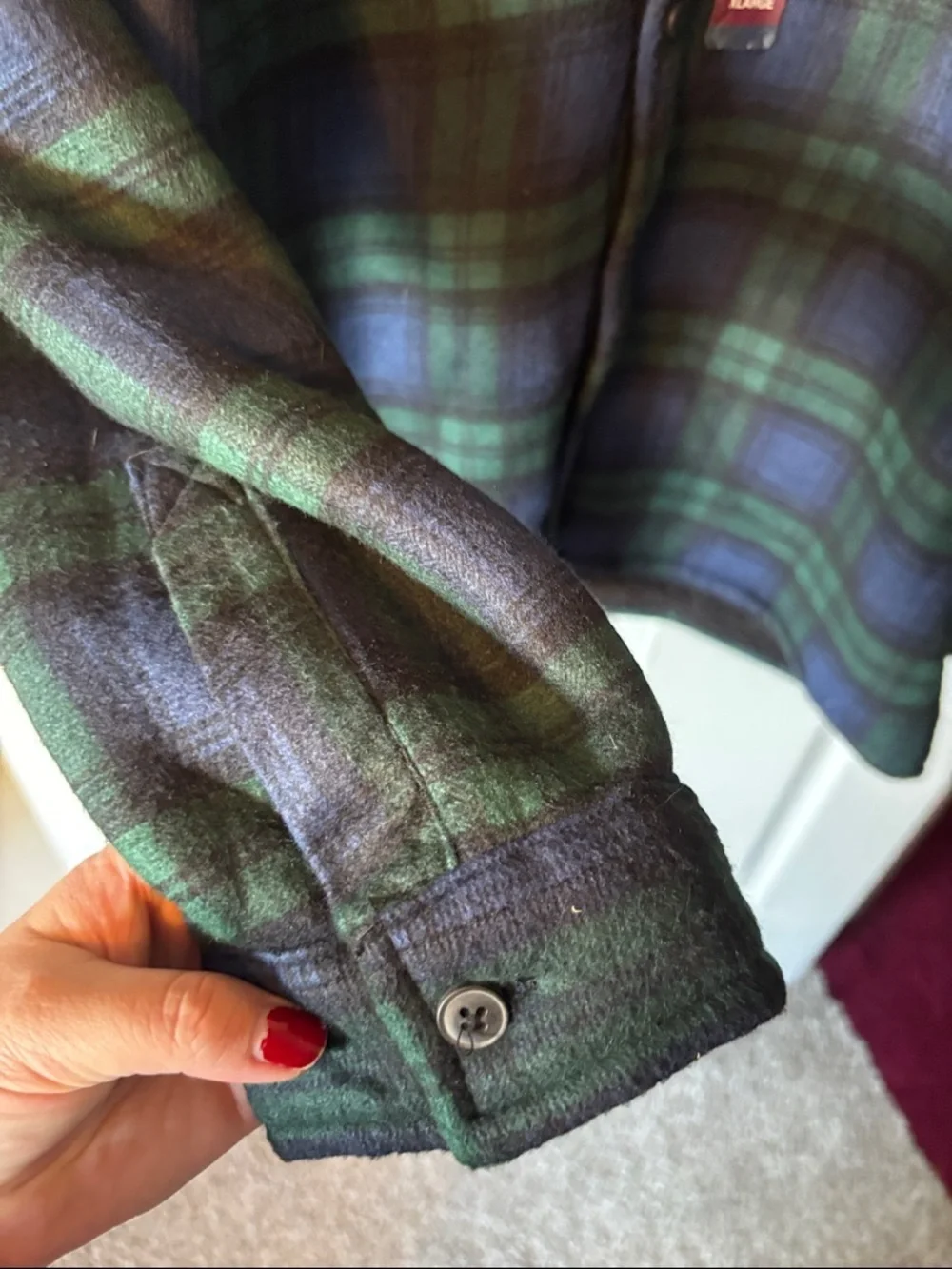Men's Green & Navy Plaid Fleece-Lined Shirt Jacket